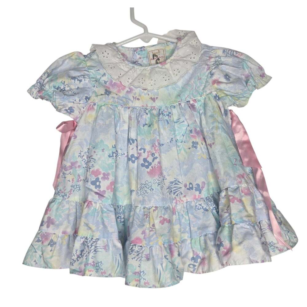 Vintage Nana's Pet 18M Girl Floral Dress JC Penney Pink Bows Ruffle Eyelet Trim